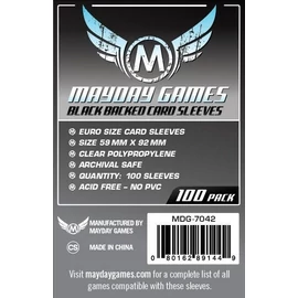 Mayday Games Euro méretű kártyavédő (100 db-os csomag) 59 mm x 92 mm, fekete hátlap