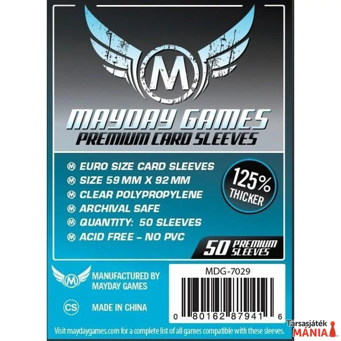 Mayday Games Premium Euro méretű kártyavédő (50 db-os csomag), 59 mm x 92 mm